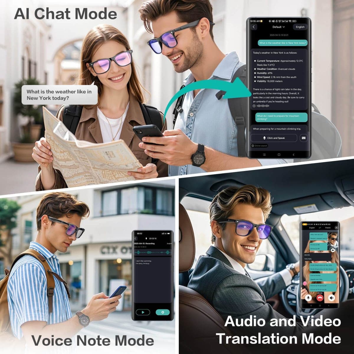 EarlySincere AI Translation smart Glasses with Chat GPT Bluetooth for Men and Women 163 Language Changing Lenses transpare thumbnail 2