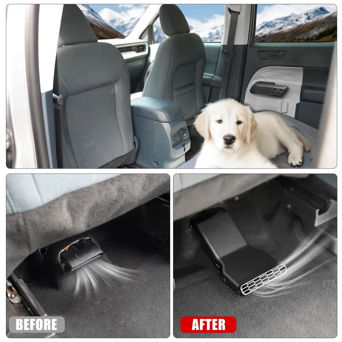 Mabett Under Seat Vent Deflectors for Ford Maverick 2022-2025 Accessories, Rear Air Conditioning Vent Directional Accessories for Passenger Occupant (2 PCS) thumbnail 2