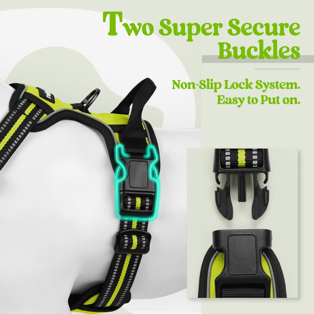 rabbitgoo Dog Harness, No-Pull Pet Harness with 2 Leash Clips, Adjustable Soft Padded Dog Vest, Reflective No-Choke Pet Oxford Vest with Easy Control Handle for Large Dogs, Wild Lime, XL thumbnail 4