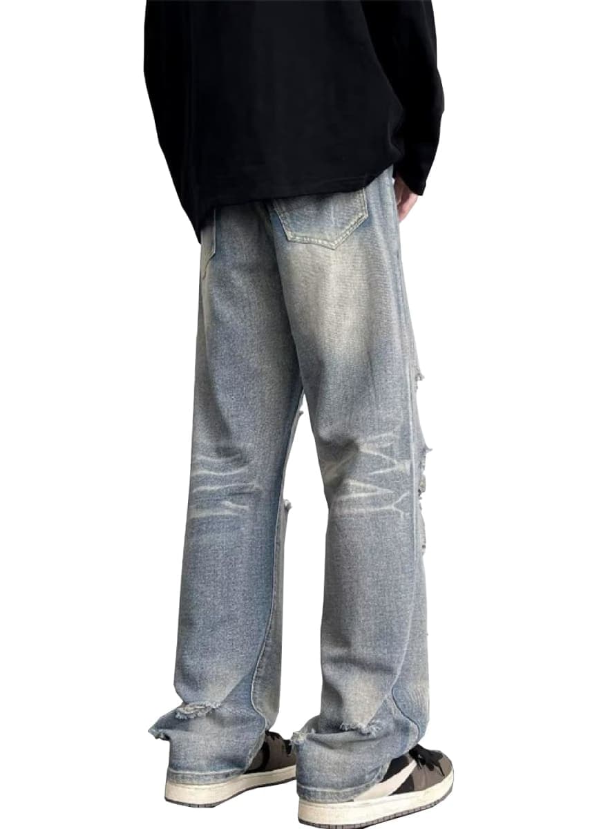 DAVID.ANN Ripped Distressed Destroyed Jeans,Straight Leg Denim Pants, Light Blue, Small thumbnail 4
