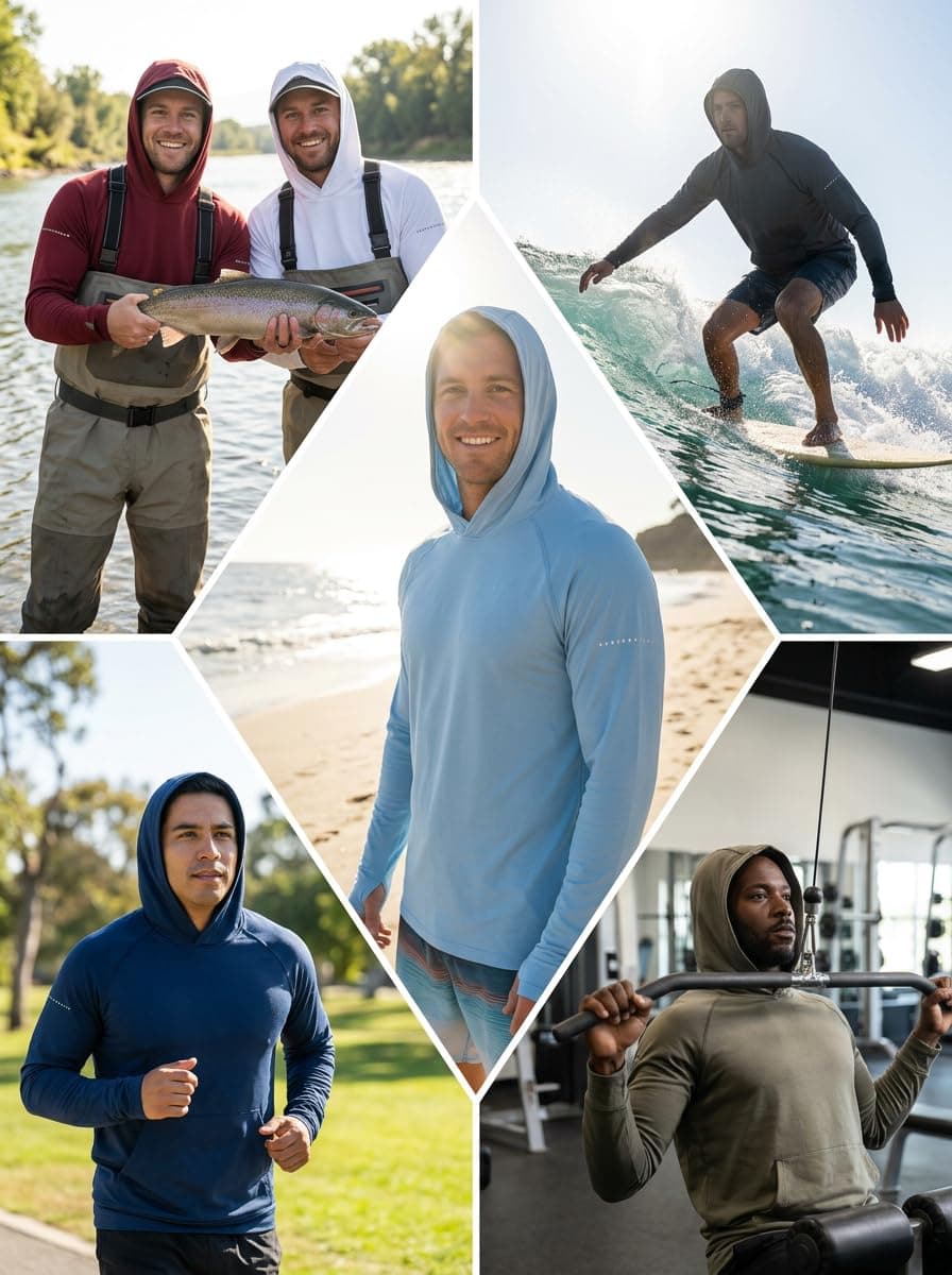 4 Pack Men's Sun Hoodie UPF 50+ Long Sleeve Fishing Shirts UV Protection Athletic Swim Thin Top Rash Guard, Light Gray-white-light Blue-deep Blue, Large thumbnail 2