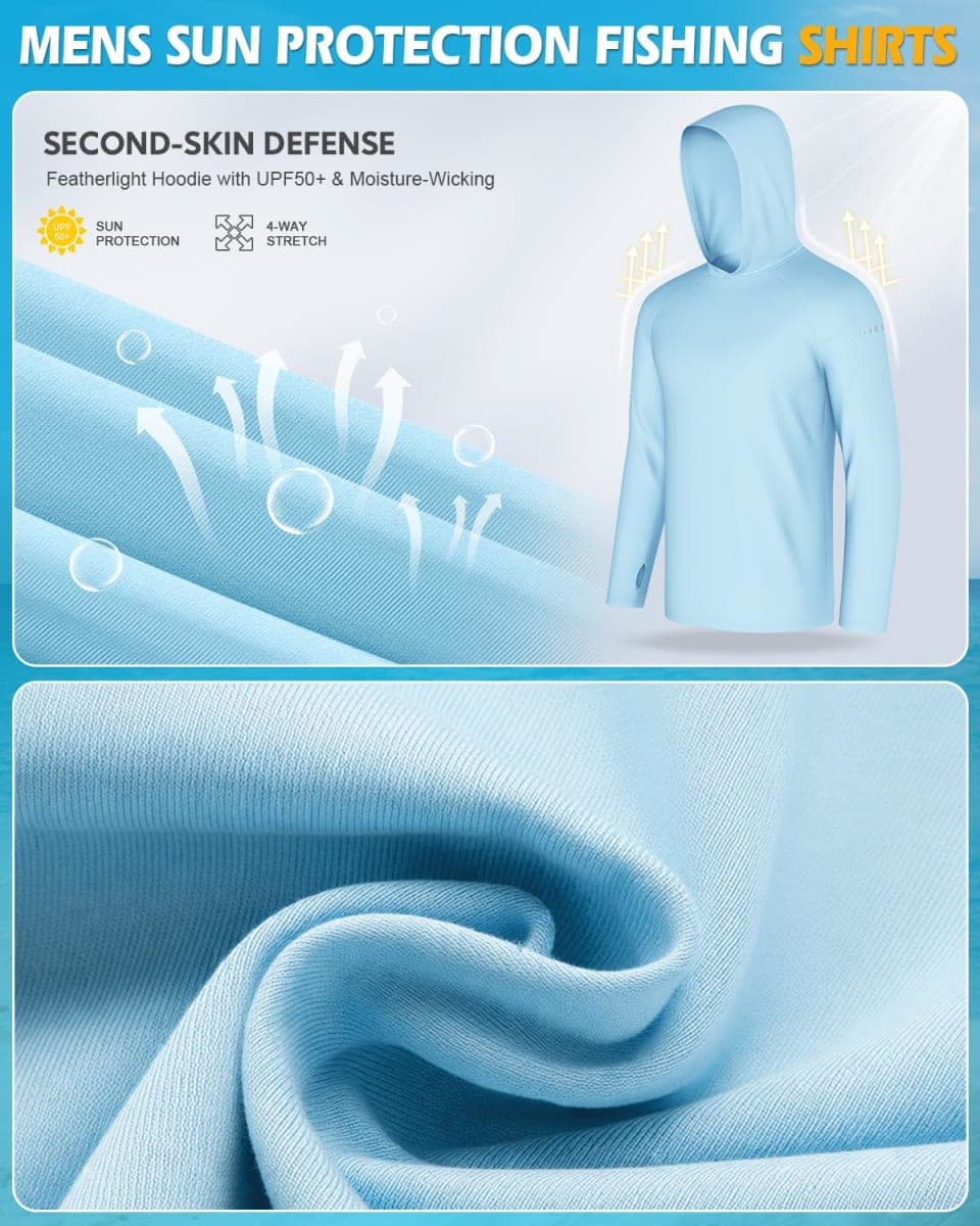 4 Pack Men's Sun Hoodie UPF 50+ Long Sleeve Fishing Shirts UV Protection Athletic Swim Thin Top Rash Guard, Light Gray-white-light Blue-deep Blue, Large thumbnail 4