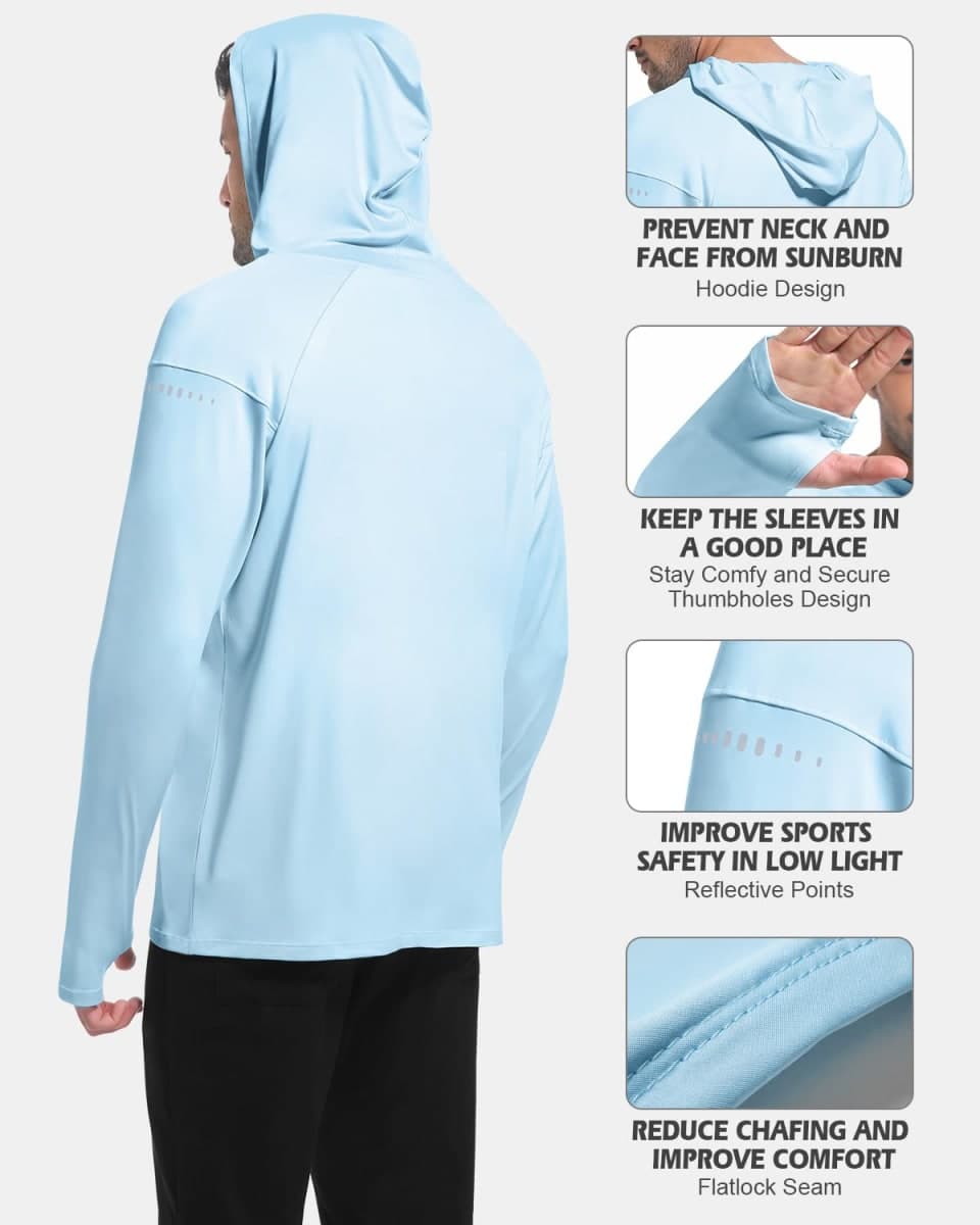 4 Pack Men's Sun Hoodie UPF 50+ Long Sleeve Fishing Shirts UV Protection Athletic Swim Thin Top Rash Guard, Light Gray-white-light Blue-deep Blue, Large thumbnail 5