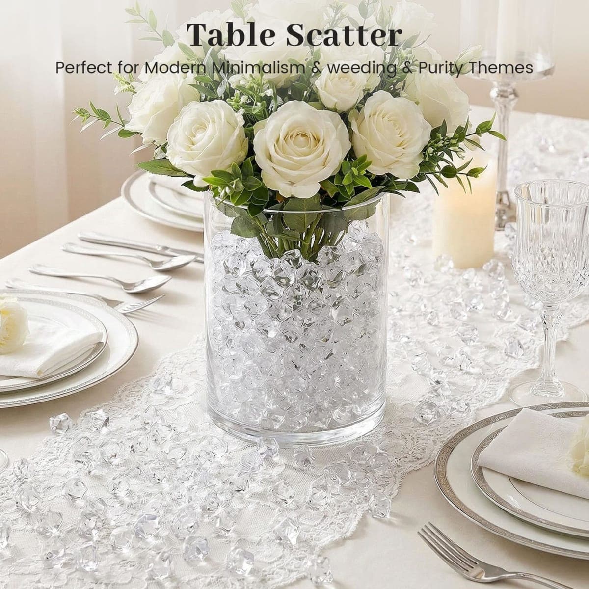 DomeStar 1050PCS Clear Fake Ice for Vase Fillers, Acrylic Fake Crystal Clear Vase Fillers Fish Tank Centerpiece Party Table Scatter Decor(0.4 x 0.6 inch) thumbnail 4