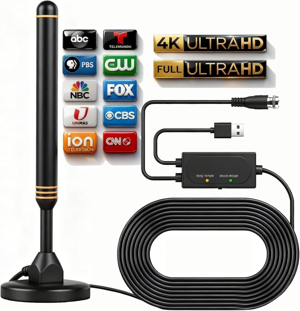 TV Antenna Indoor Antenna for Smart TV for Long Range Reception and All Smart TVs HD Digital Antenna with Amplifier Signal Booster for Local Channels Supports 4K 1080p-Orange — image 1