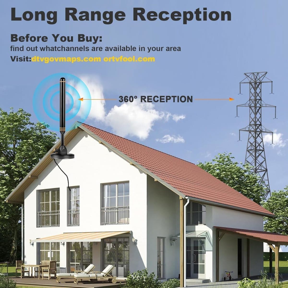 TV Antenna Indoor Antenna for Smart TV for Long Range Reception and All Smart TVs HD Digital Antenna with Amplifier Signal Booster for Local Channels Supports 4K 1080p-Orange thumbnail 3