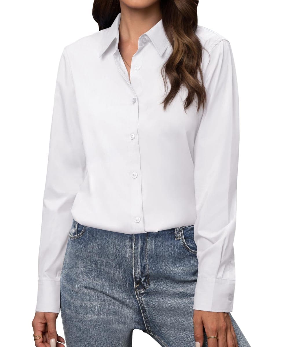 Gleeivy Button Down Shirts for Women Classic Fit Dress Shirt Work Business Casual Long Sleeve Blouse Tops, A White, 3X-Large