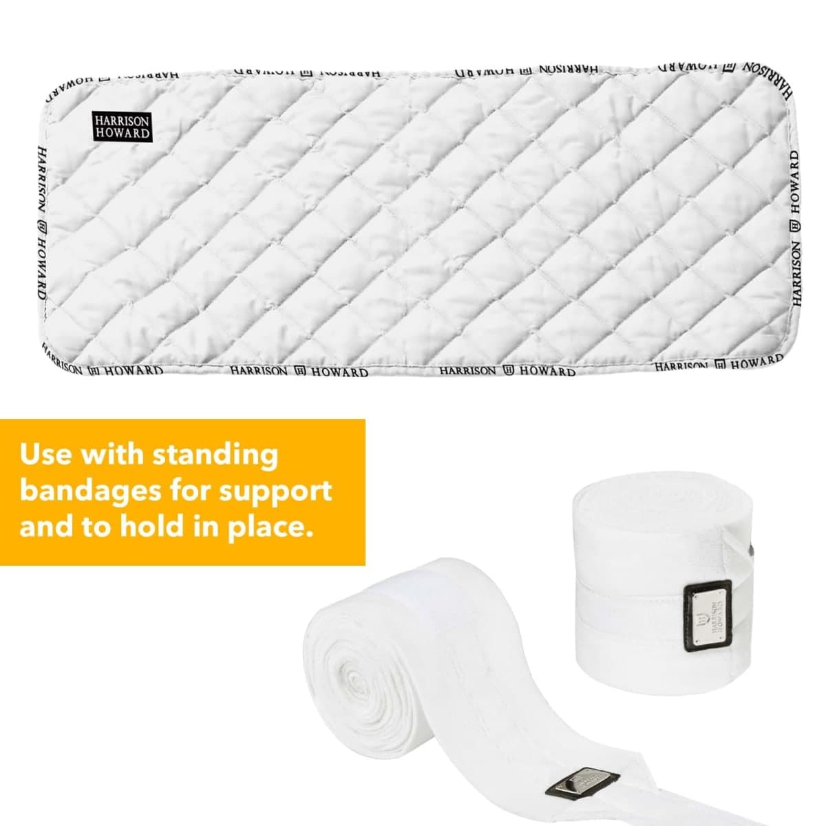 Harrison Howard Quilted Horse Leg Wraps, Standing Wraps for Horses Stable & Recovery, Soft Padded Horse Bandage Liners-White L thumbnail 2