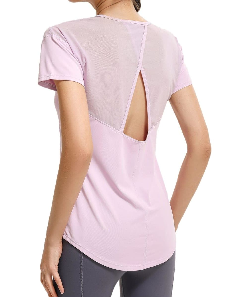 BUNNEI Women’s Workout Mesh Back Yoga Tops Casual Loose Short Sleeve Open Back Shirts Quick Dry Lightweight Athletic Tennis Tee Shirts for Girls Purple — image 1