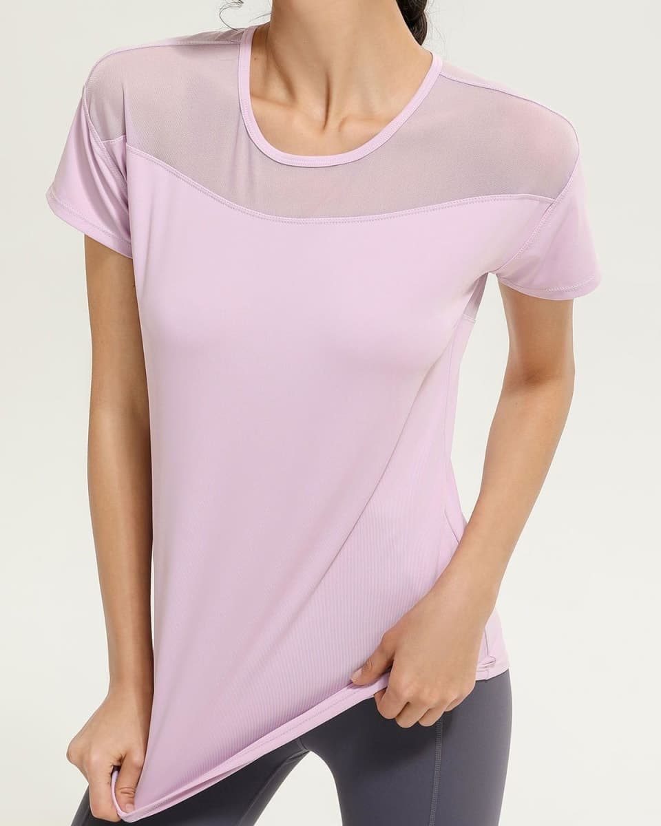 BUNNEI Women’s Workout Mesh Back Yoga Tops Casual Loose Short Sleeve Open Back Shirts Quick Dry Lightweight Athletic Tennis Tee Shirts for Girls Purple thumbnail 3