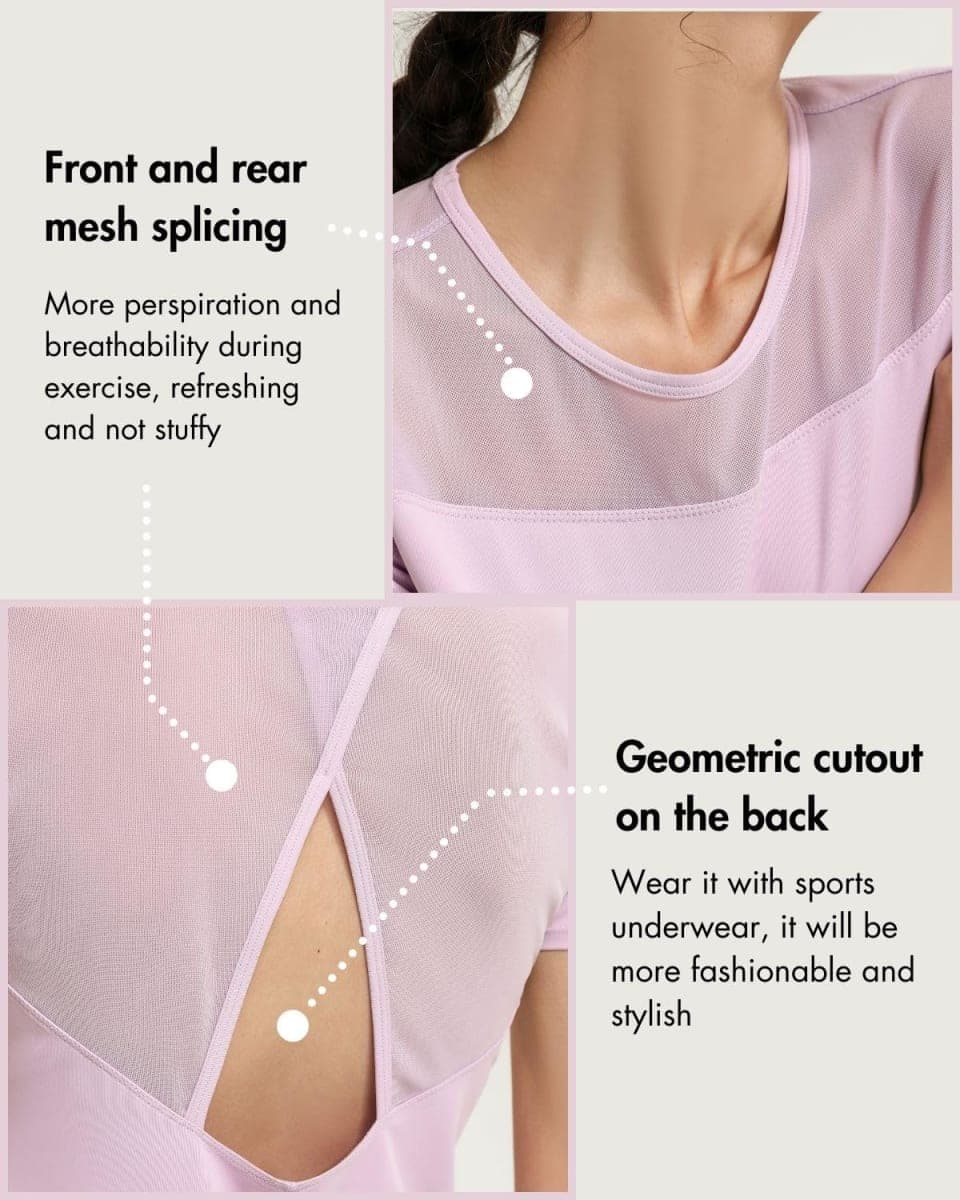 BUNNEI Women’s Workout Mesh Back Yoga Tops Casual Loose Short Sleeve Open Back Shirts Quick Dry Lightweight Athletic Tennis Tee Shirts for Girls Purple thumbnail 5