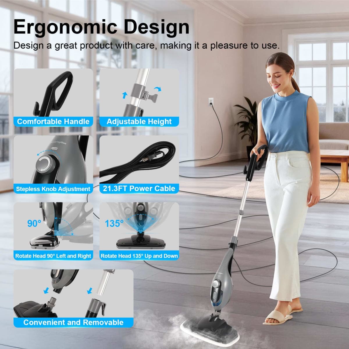Steam Mop, Powerful Handheld Steam Cleaner for Home (Grey) thumbnail 3