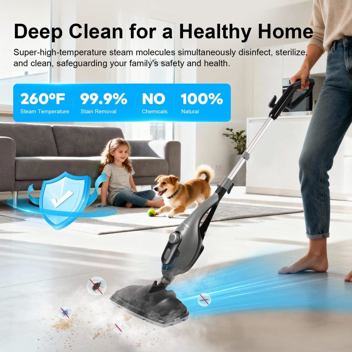 Steam Mop, Powerful Handheld Steam Cleaner for Home (Grey) thumbnail 4
