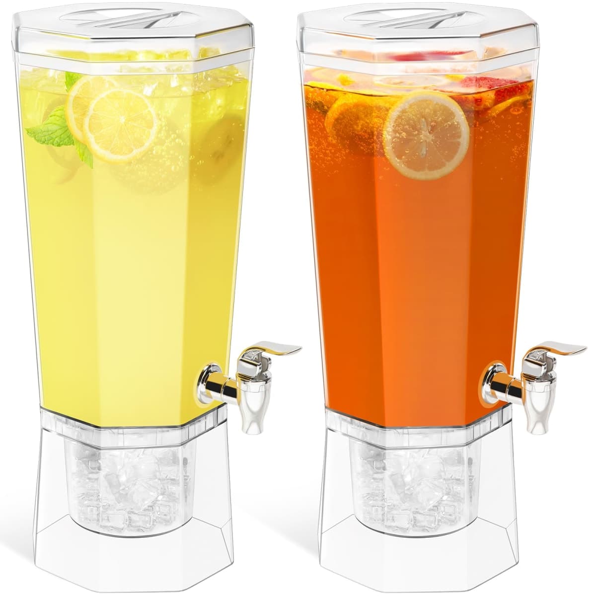 Lifewit 1 Gallon Drink Dispenser for Parties 2 Pcs, 4L Plastic Beverage Container with Stand for Juice/Tea/Soda & Lemonade, Clear Water Pitcher with Spigot for Mimosa Bar Hosting 39 x 16 cm/15x6 — image 1