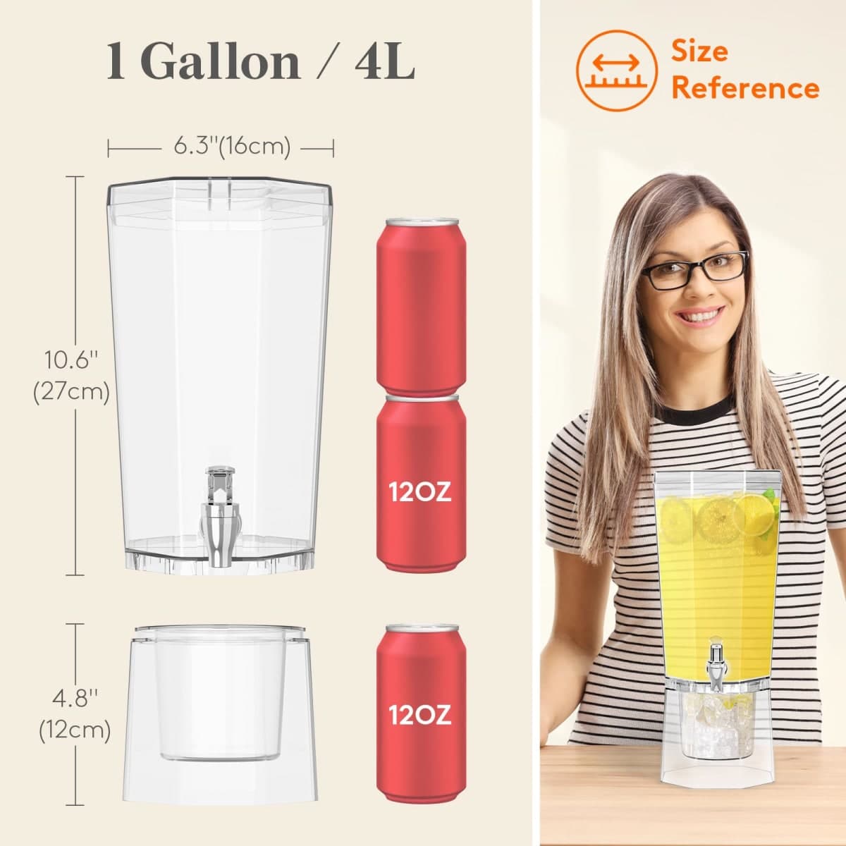 Lifewit 1 Gallon Drink Dispenser for Parties 2 Pcs, 4L Plastic Beverage Container with Stand for Juice/Tea/Soda & Lemonade, Clear Water Pitcher with Spigot for Mimosa Bar Hosting 39 x 16 cm/15x6 thumbnail 2