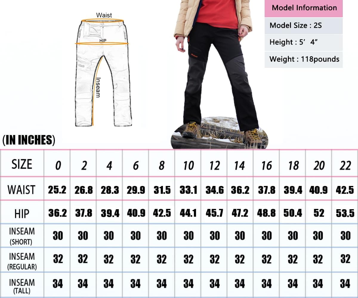 Postropaky Womens Outdoor Snow Ski Pants Waterproof Hiking Insulated Softshell Pants Snowboard Zipper Bottom Leg, Rose, 6 Short thumbnail 5