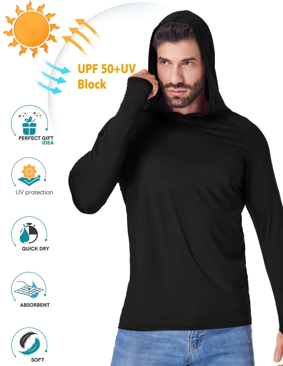 OYGSieg Men's Athletic Hoodies Long Sleeve Fishing Shirts for Men UPF 50+ SPF UV Sun Protection Shirts Rash Guards, Black/Sky Blue/White/Navy, Large thumbnail 4