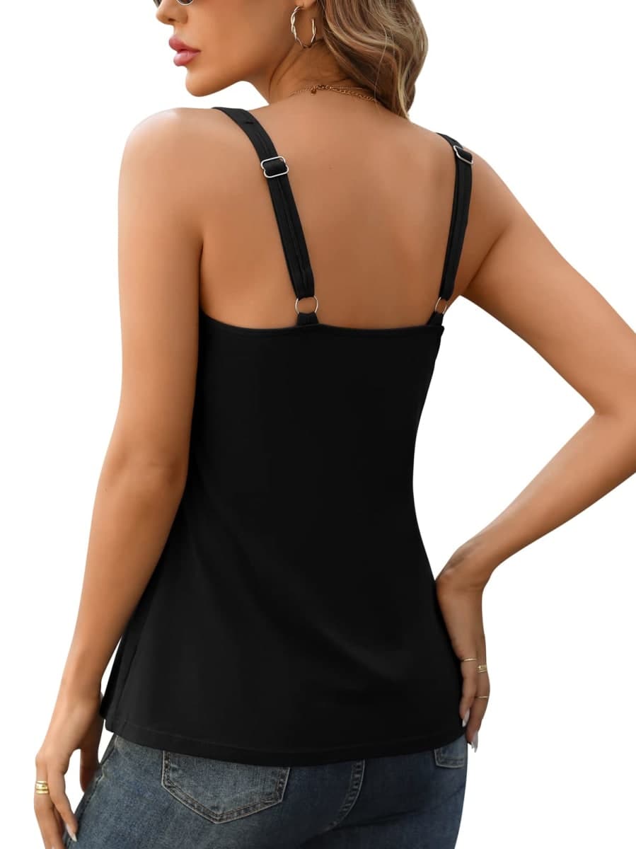 V FOR CITY Tank Top for Women with Built-in Bra Adjustable Wide Strap Camisole Cotton Yoga Shirts Black thumbnail 2
