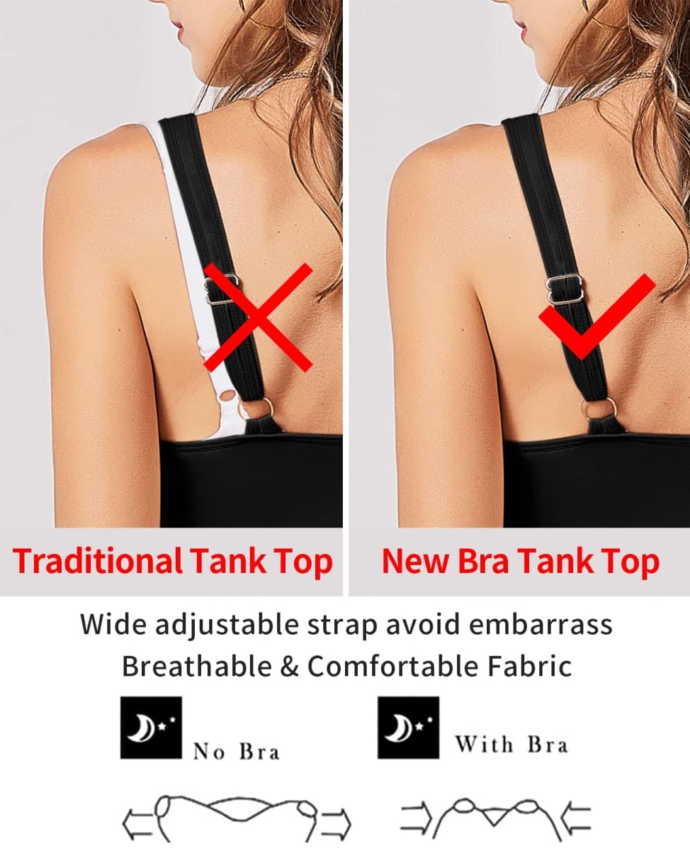 V FOR CITY Tank Top for Women with Built-in Bra Adjustable Wide Strap Camisole Cotton Yoga Shirts Black thumbnail 5