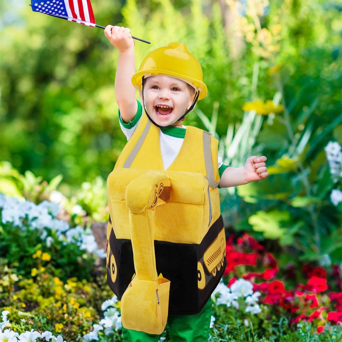 Toulite Halloween Digger Ride On Child Costume - Yellow 3D Bulldozer Construction Worker Costume with Construction Hat for Kids Cosplay Occupation Party, 4 Years thumbnail 4