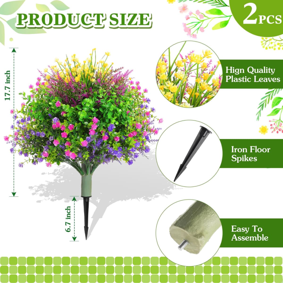 Yunlly 2 Pcs Artificial Faux Flower with Spikes 24.8 Inch Realistic UV Resistant Faux Flowers Plants with Ground Spike for Indoor Outdoor Garden Yard Spring Summer Wedding Decoration thumbnail 2
