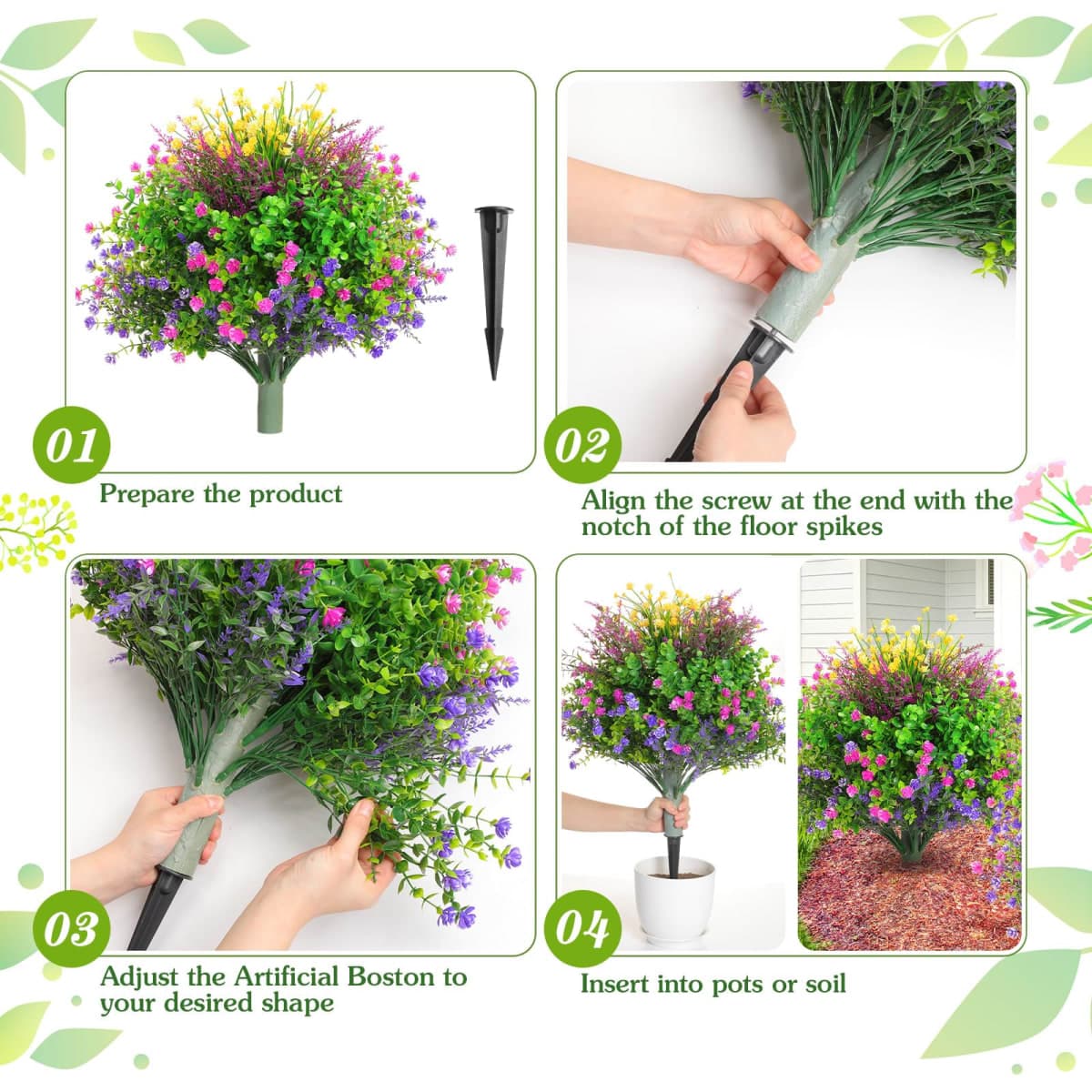 Yunlly 2 Pcs Artificial Faux Flower with Spikes 24.8 Inch Realistic UV Resistant Faux Flowers Plants with Ground Spike for Indoor Outdoor Garden Yard Spring Summer Wedding Decoration thumbnail 4
