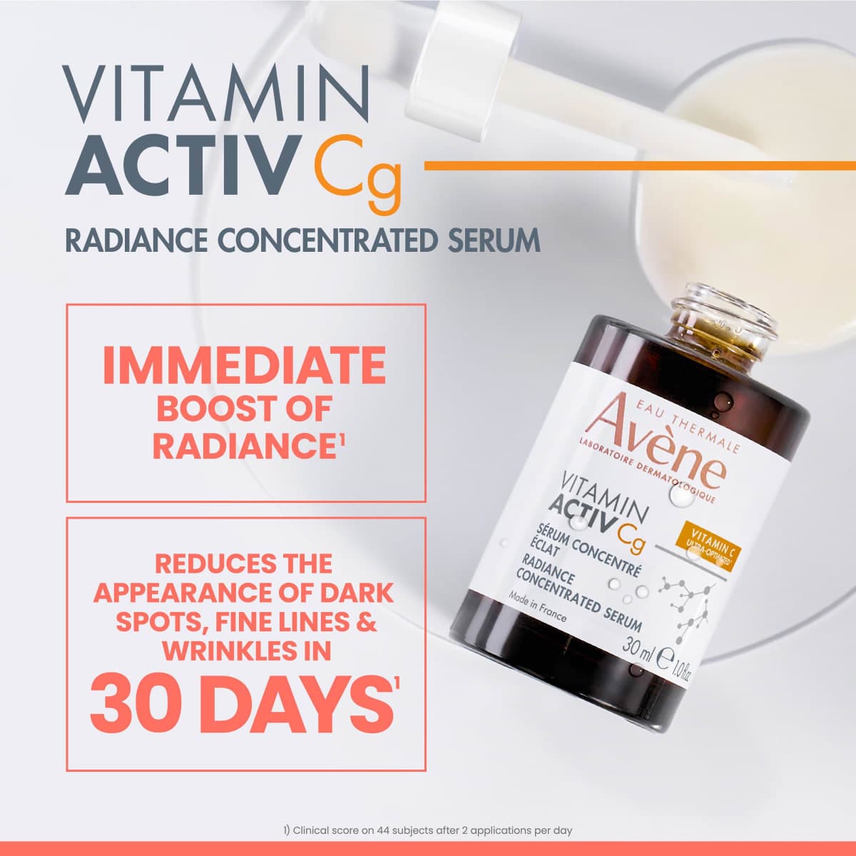 Avène Vitamin Activ Cg Radiance Concentrated Serum, Radiance Boosting Vitamin C Serum, powered by Vitamin Cg + Niacinamide + Bakuchiol, Visbily Reduce Wrinkles, Dark Spots & Fine Lines, 1 FL Oz thumbnail 2