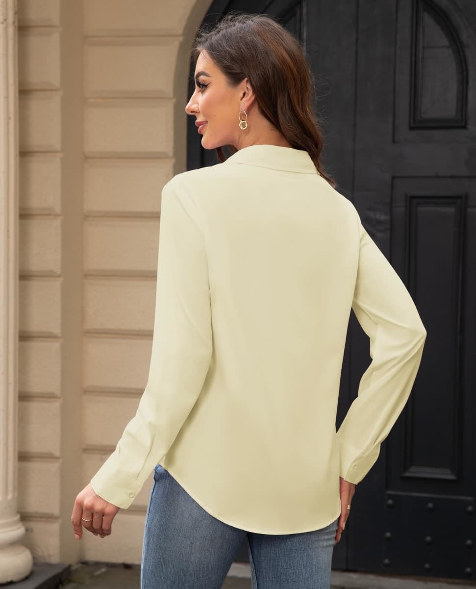 siliteelon Women's Stain Shield Dress Shirts Wrinkle Free Long Sleeve Shirts Solid Work Business Button Down Shirts, All White, XX-Large thumbnail 2