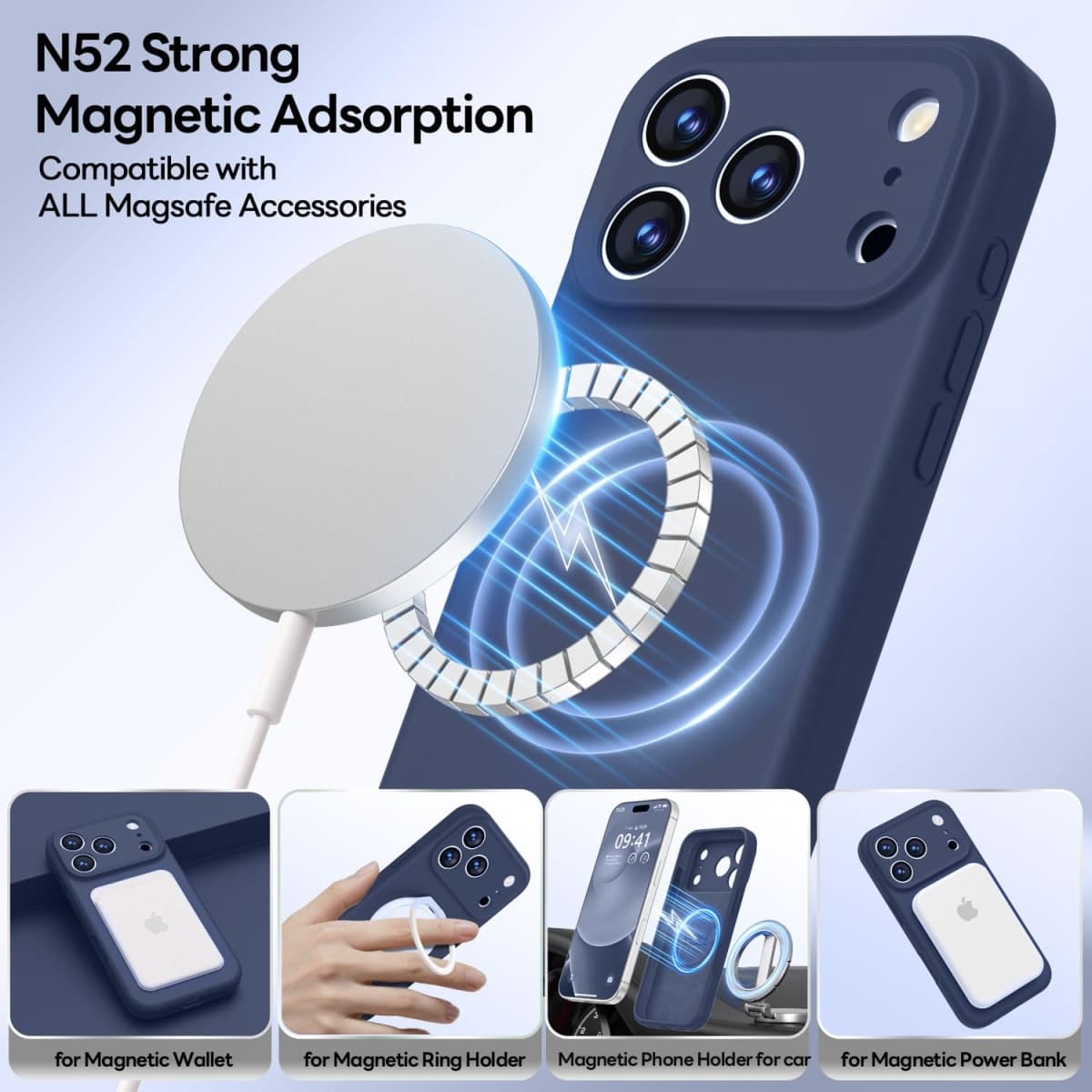 LOVE 3000 Designed for iPhone 17 Pro Case, Premium Silicone [Compatible with Magsafe][Soft Anti-Scratch Microfiber Lining] Shockproof Protective Phone Case for Men Women 6.3", Navy Blue thumbnail 2