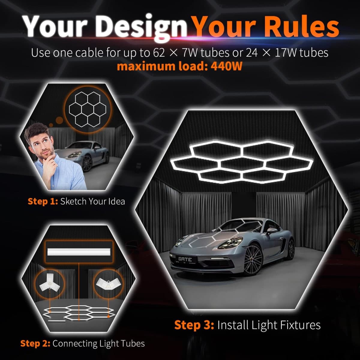 Litezone Hexagon Garage Lights Power Cable thumbnail 3
