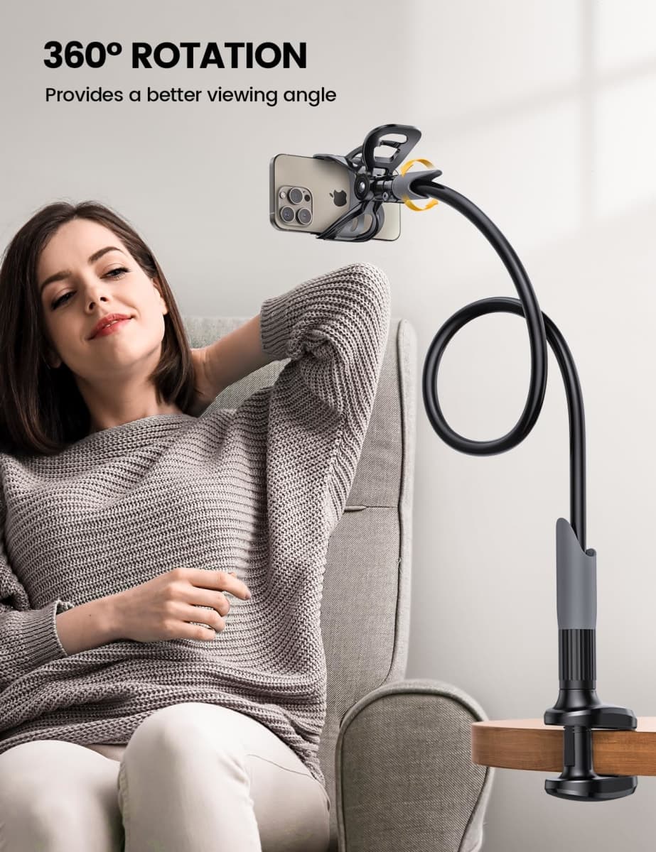 Phone Holder Bed Gooseneck Mount - Lamicall Cell Phone Stand Clamp Clip for Desk, Flexible Lazy Long Arm Headboard Bedside Mom Gift for iPhone 13 14 15 16 17 Pro Max Mini Plus, S24 S25 Ultra, 4-7" thumbnail 3