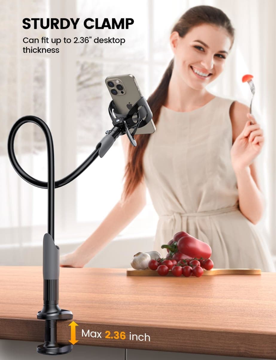Phone Holder Bed Gooseneck Mount - Lamicall Cell Phone Stand Clamp Clip for Desk, Flexible Lazy Long Arm Headboard Bedside Mom Gift for iPhone 13 14 15 16 17 Pro Max Mini Plus, S24 S25 Ultra, 4-7" thumbnail 4