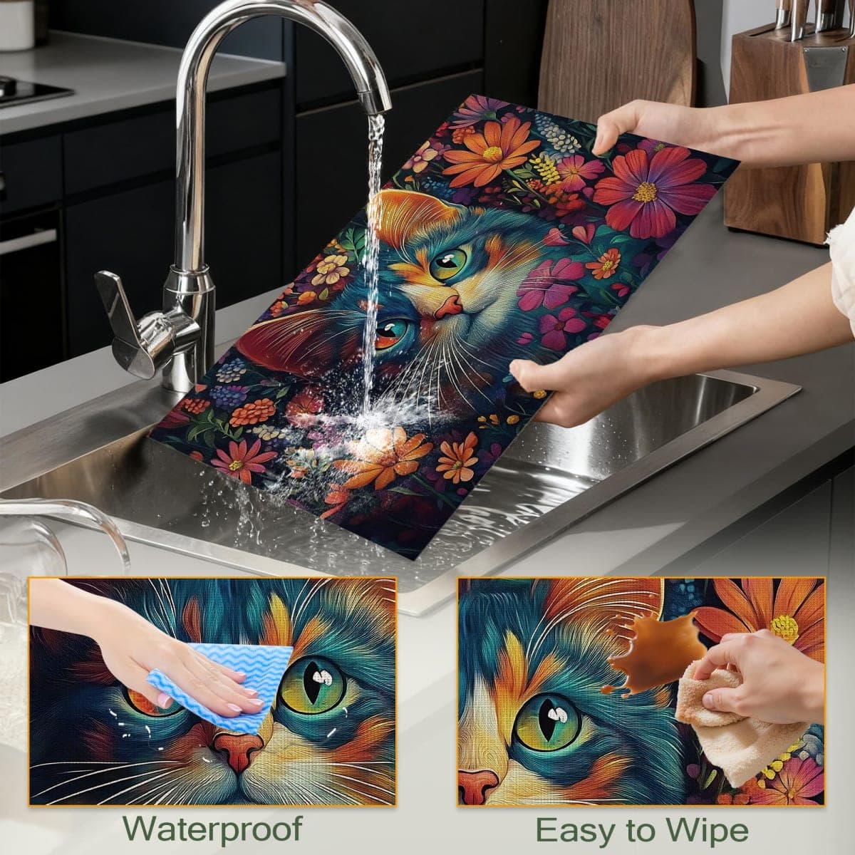Watercolor Palm Leaf Table Placemats Set of 6,Non-Slip Summer Tropical Leaves Fabric Placemats for Dining Room Kitchen Party Holiday, Indoor Cloth Table Mats for Home Decor 11.8x17.7 Inch thumbnail 4