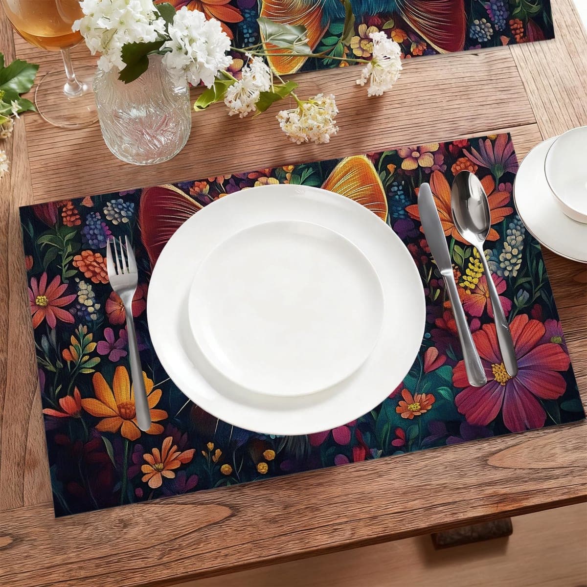 Watercolor Palm Leaf Table Placemats Set of 6,Non-Slip Summer Tropical Leaves Fabric Placemats for Dining Room Kitchen Party Holiday, Indoor Cloth Table Mats for Home Decor 11.8x17.7 Inch thumbnail 5
