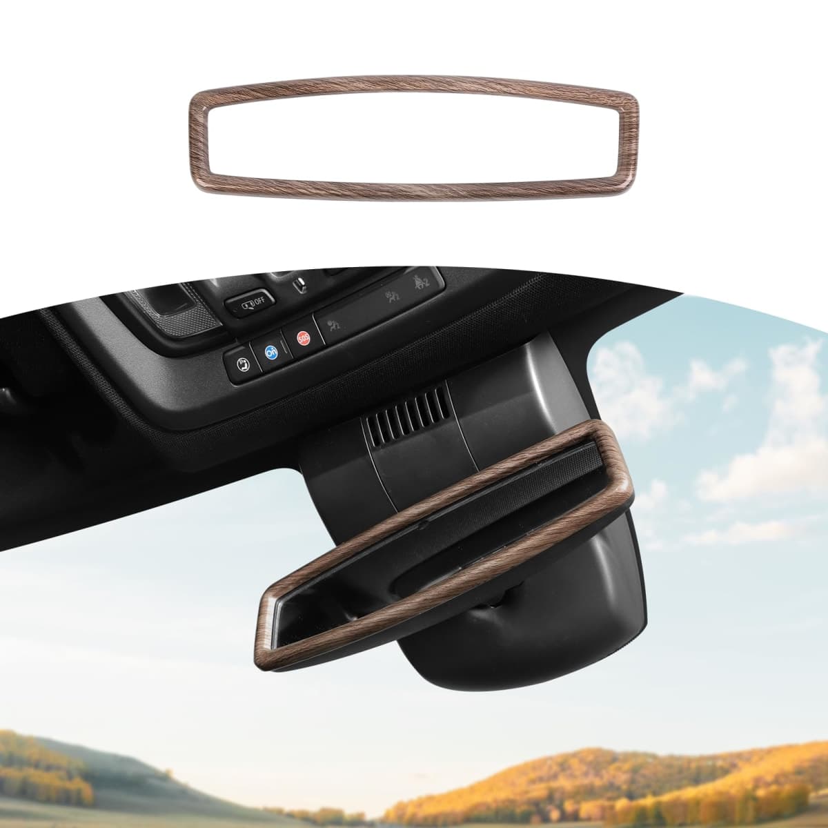 JOSHELA for Silverado Rearview Mirror Trim Cover Fit for Chevy Silverado 2022-Present Brown Wood Grain Interior Accessories 1pcs