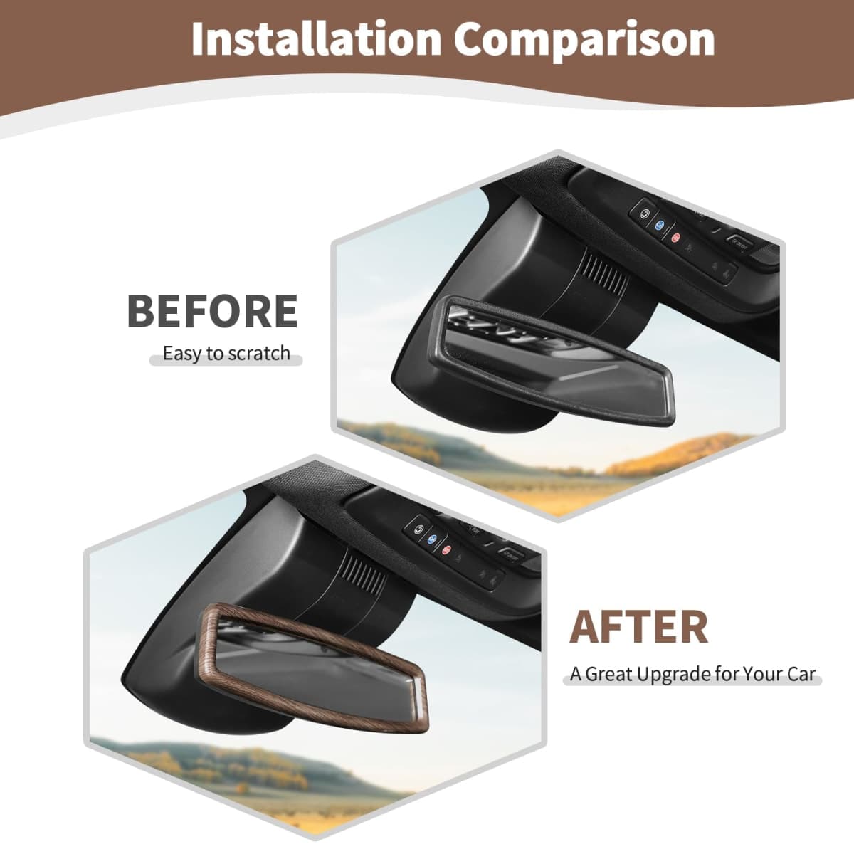 JOSHELA for Silverado Rearview Mirror Trim Cover Fit for Chevy Silverado 2022-Present Brown Wood Grain Interior Accessories 1pcs thumbnail 2