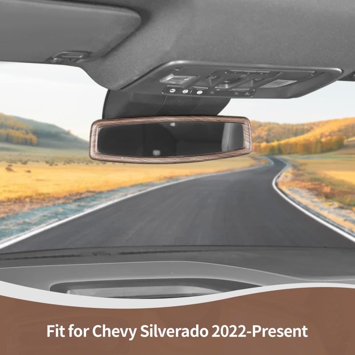 JOSHELA for Silverado Rearview Mirror Trim Cover Fit for Chevy Silverado 2022-Present Brown Wood Grain Interior Accessories 1pcs thumbnail 4