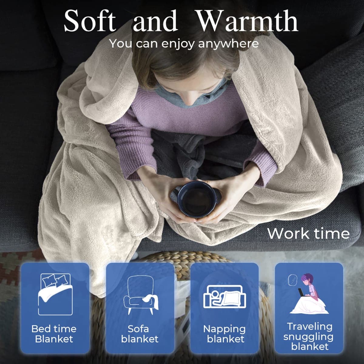 Continental Bedding - Super Soft Flannel Fleece Throw Blanket, Lightweight 320GSM, Great for Sofas, Couches, Beds, Camping, and Travel, The Whole Room Feels Soft and Cozy thumbnail 4