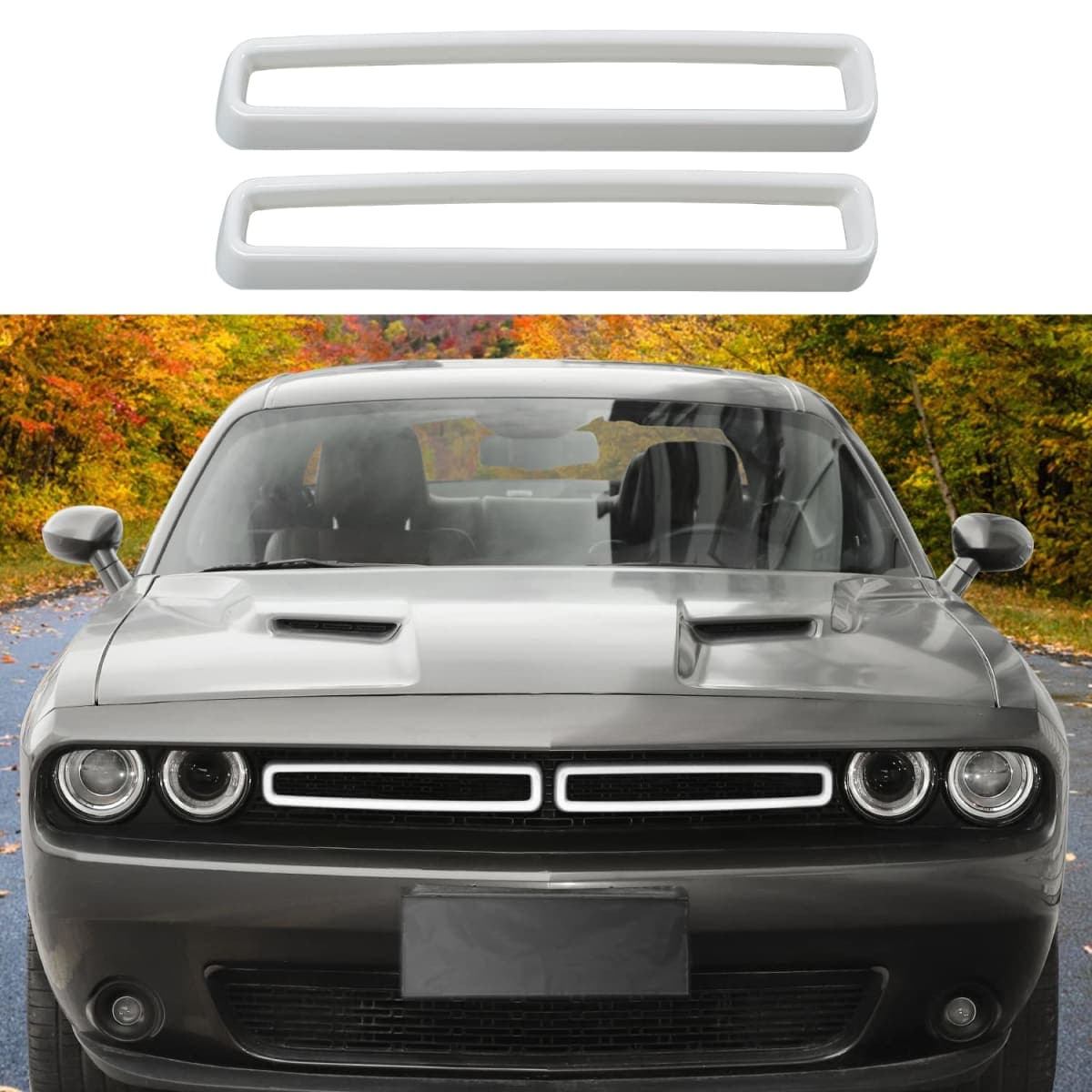 Voodonala for Challenger Front Grille Inserts for 2015-2024+ Dodge Challenger Exterior Accessories, ABS White 2pcs