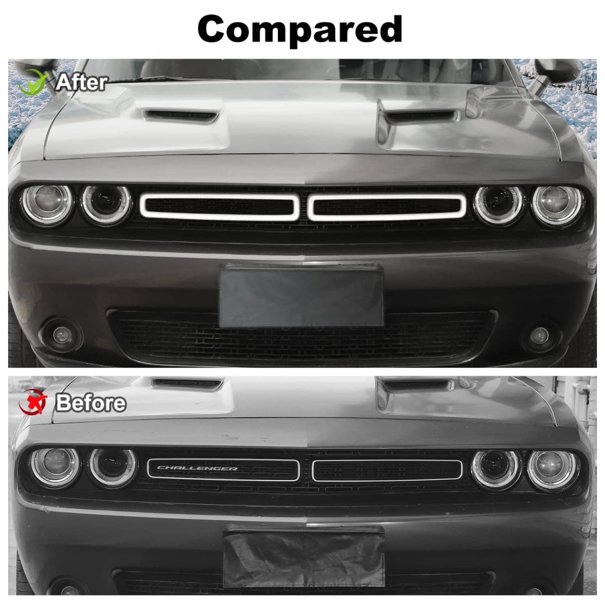 Voodonala for Challenger Front Grille Inserts for 2015-2024+ Dodge Challenger Exterior Accessories, ABS White 2pcs thumbnail 2