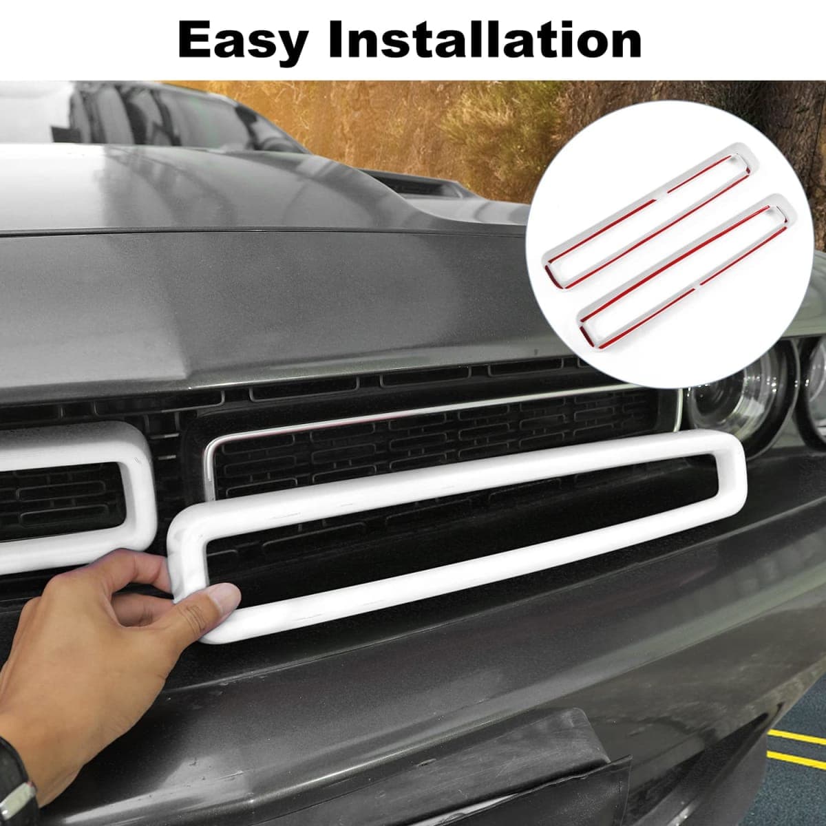 Voodonala for Challenger Front Grille Inserts for 2015-2024+ Dodge Challenger Exterior Accessories, ABS White 2pcs thumbnail 3