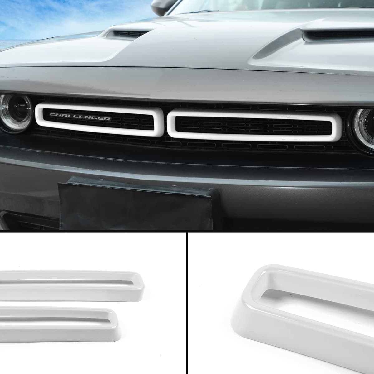 Voodonala for Challenger Front Grille Inserts for 2015-2024+ Dodge Challenger Exterior Accessories, ABS White 2pcs thumbnail 4