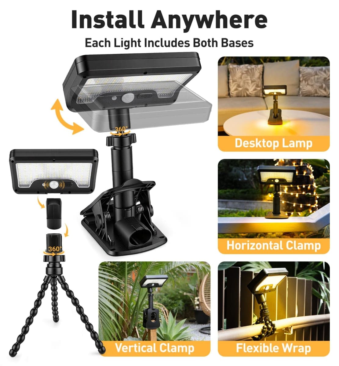 OrbitShell 2Pcs Clip On Solar Lights Outdoor with Octopus Stand thumbnail 3