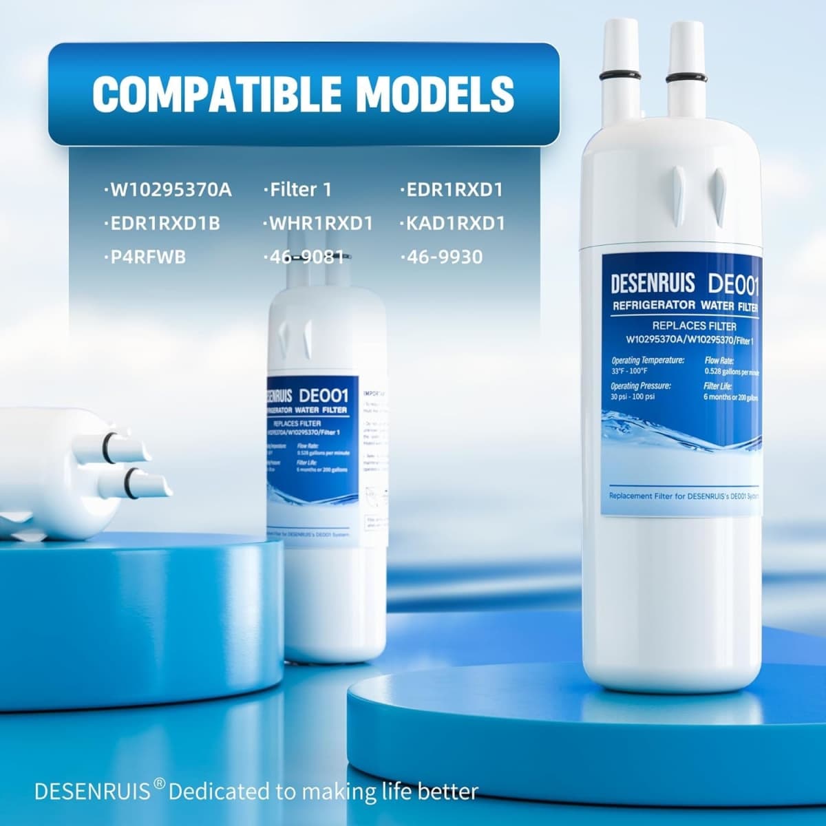 W10295370A Water Filter Replacement Compatible with W10295370, EDR1RXD1, Filter 1, WHR1RXD1, KAD1RXD1, P8RFWB2L, P8WB2L, P4RFWB, P5WB2L, Pack of 2 thumbnail 5