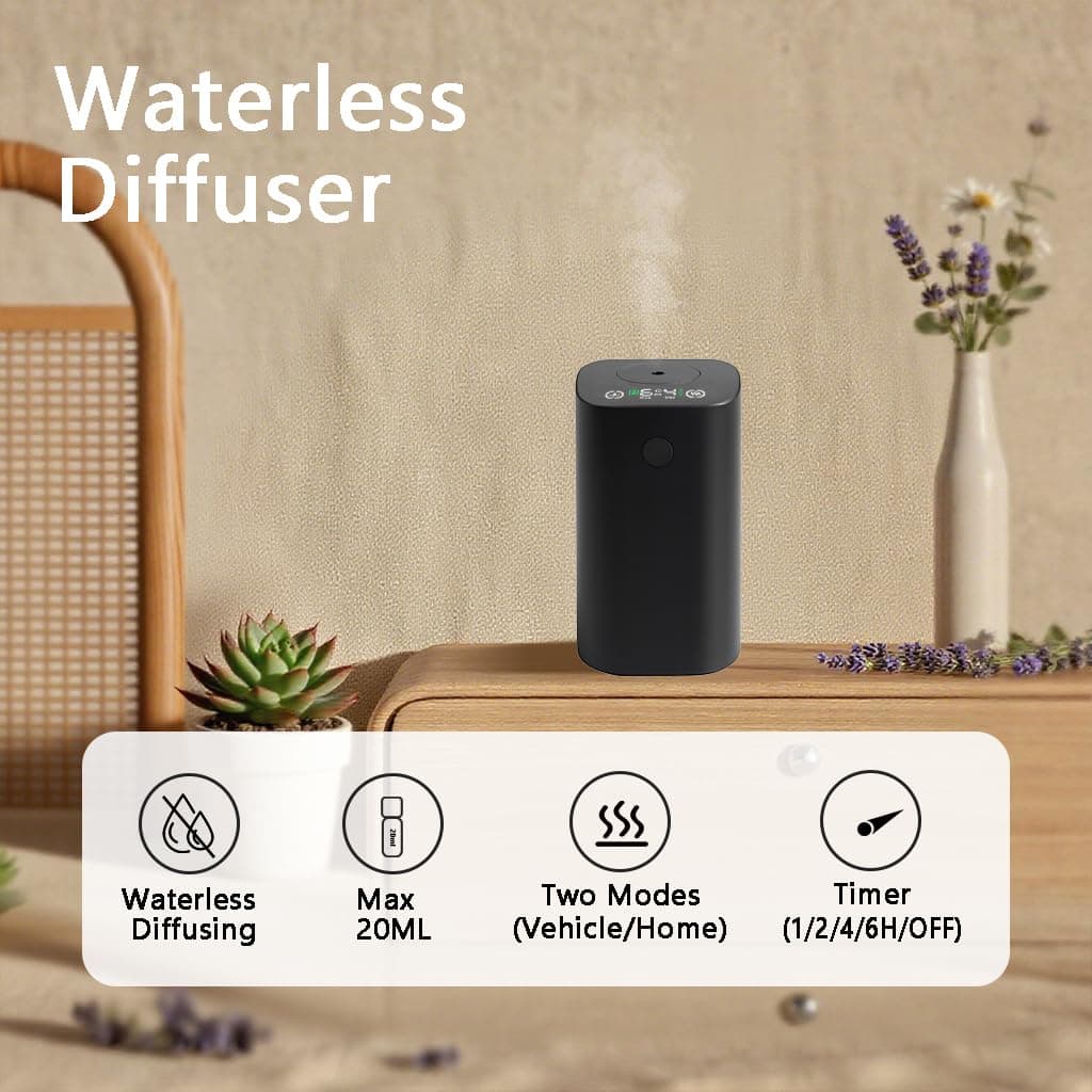 Waterless Diffuser for Essential Oil, Rechargeable Scent Diffuser Machine, 0.7 Fl.Oz./ 20mL Capacity, Mini Scent Air Machine, 4 Countdown Timers & 4 Mist Levels for Home, Room, Car, Office, Black thumbnail 2