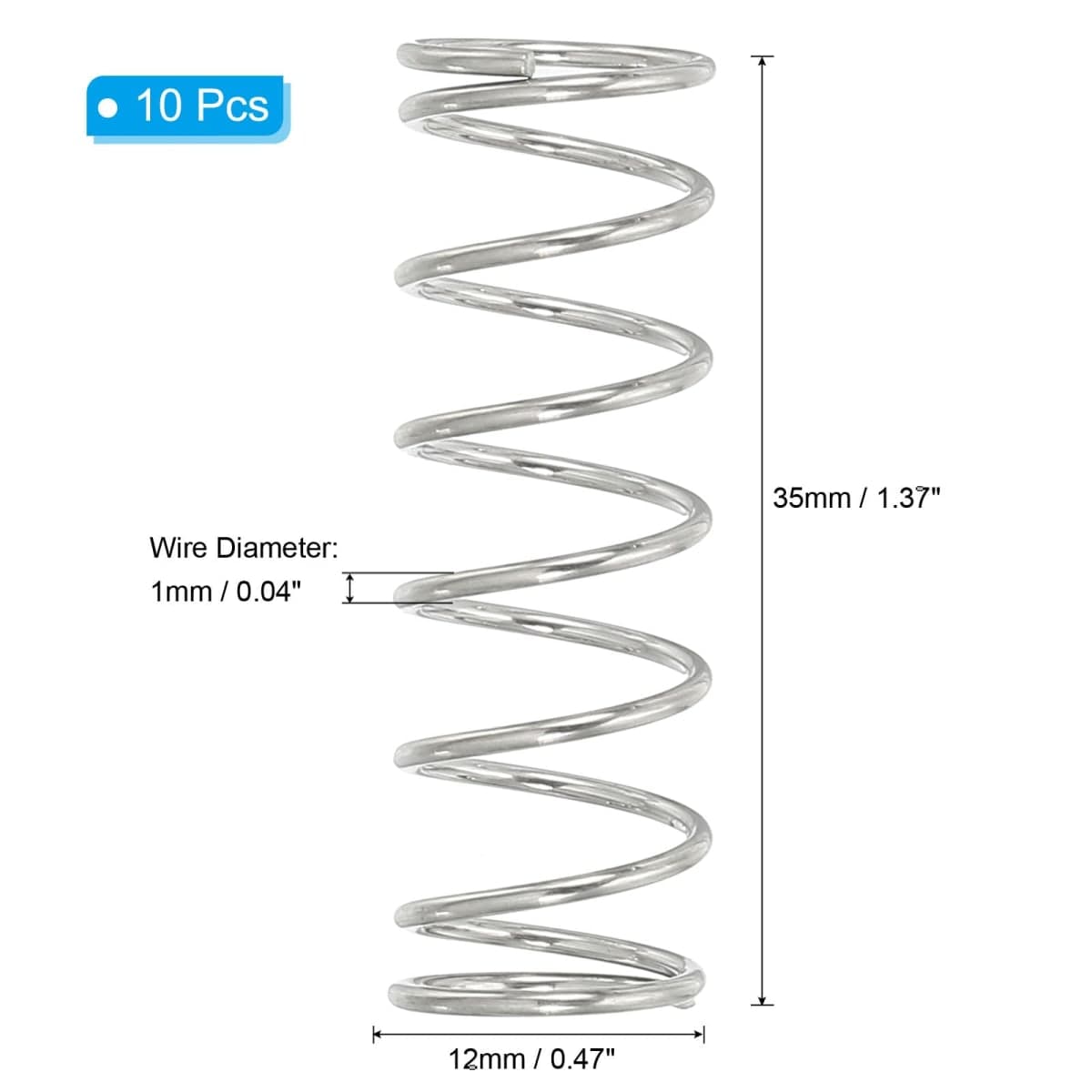 PATIKIL Compression Spring, 1mm Wire Dia x 12mm OD x 35mm L, 10 Pcs 304 Stainless Steel Mechanical Extension Small Springs Pen Springs Assortment Kit for Shop and Home Repairs thumbnail 2