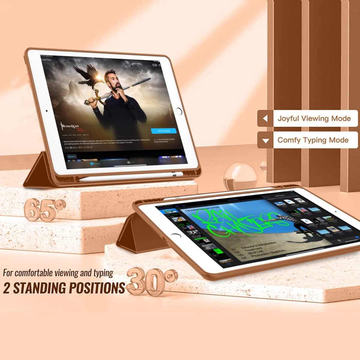 ToaPoia iPad 9th Generation Case 2021/iPad 8th Generation Case 2020 10.2 Inch with Pencil Holder, iPad 7th Gen 2019 Case with Clear Transparent Back, Auto Wake/Sleep Cover(Brown) thumbnail 4