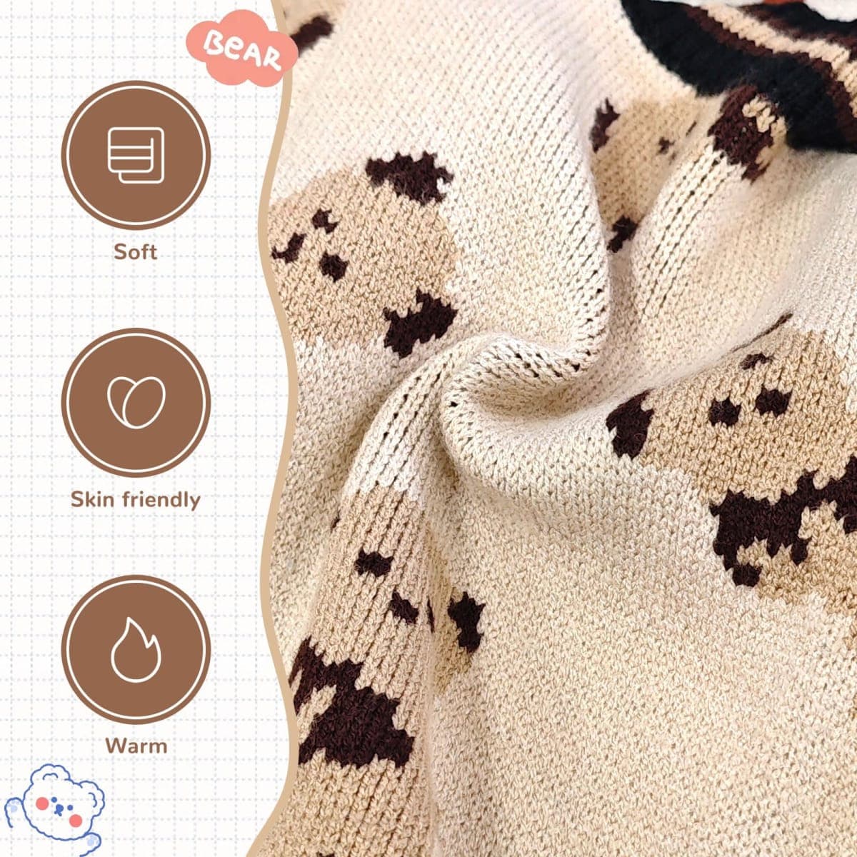 ABRRLO Small Dog Sweaters Cute Bear Dog Cardigans Clothes for Small Medium Dogs Boy Girl Puppy Cat Knitting Cardigan Outfits Dogs Winter Coats Warm Pet Doggy Clothes Soft Knitwear Apparel (Beige,XS) thumbnail 5