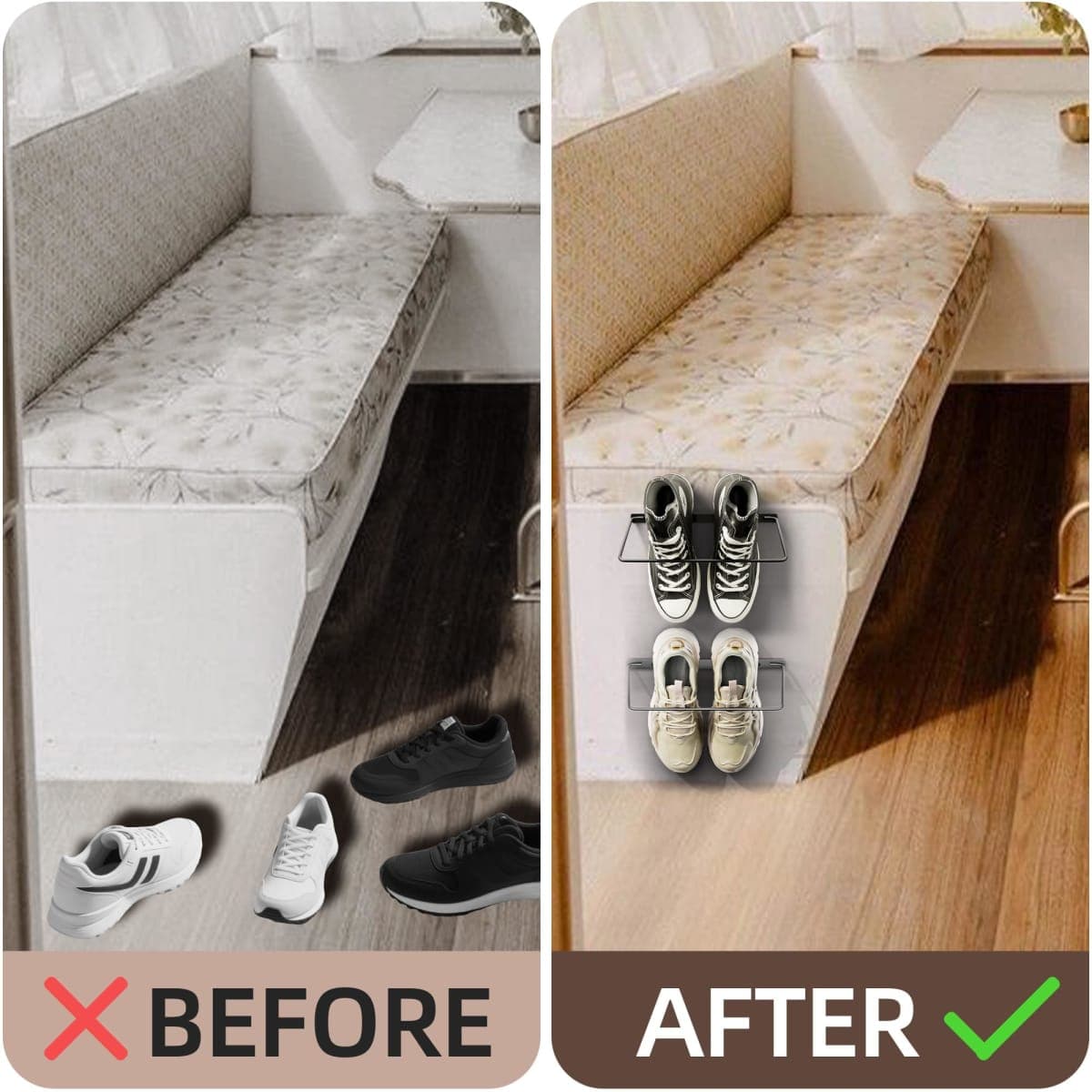 Chinpakden Foldable RV Shoe Rack - Wall Mounted Shoe Storage, Car Shoe Holder Space Saver, Hanging Shoe Organizer for Various Shoes in Camping RV Travel, 2 Pack. thumbnail 4