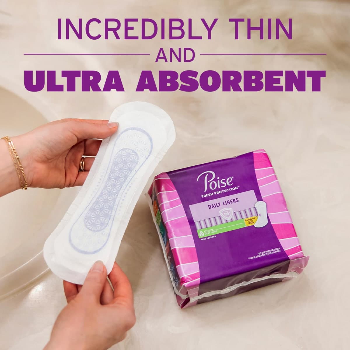 Poise Incontinence Panty Liners, Very Light Absorbency, Regular Length, Unscented, 48 Count (Packaging May Vary) thumbnail 5
